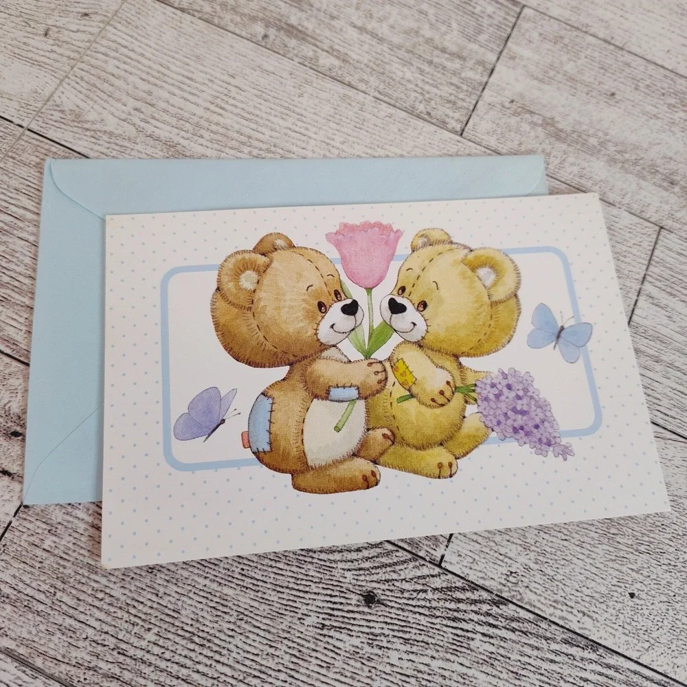 Rag Tag Teddies Vintage 1989 Greeting Card Bears Flowers Butterflies Vintage 80s